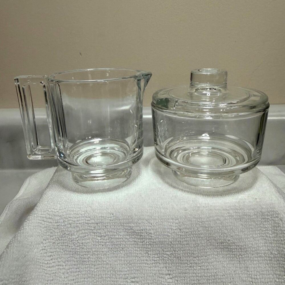 VINTAGE Joe Colombo ARNO Clear Glass Creamer And Covered Sugar ITALY MCM